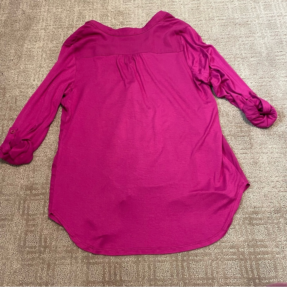 {Pleione} Mixed Media Roll Sleeve Top | Fuscia Pink ~ Size XS - Picture 6 of 15